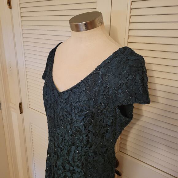 Alex Evenings Green Lace Metallic Floral Gown Size 12 Formal Maxi Dress - Picture 3 of 8